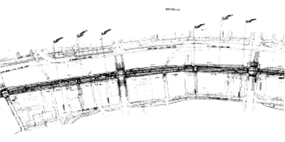 「地下鉄駅のコンペティション案」。最初に与えられた土木構造体を示す図面