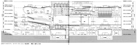 台中メトロポリタン・オペラハウス（コンペ提出時） 断面 縮尺1/600