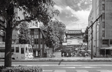 「岡山芸術交流2016 連携プロジェクト ちいさな“テロワール”」城下筋から見る。（写真提供：新建築社）