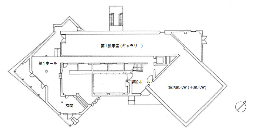 「天竜市立秋野不矩美術館」１階平面