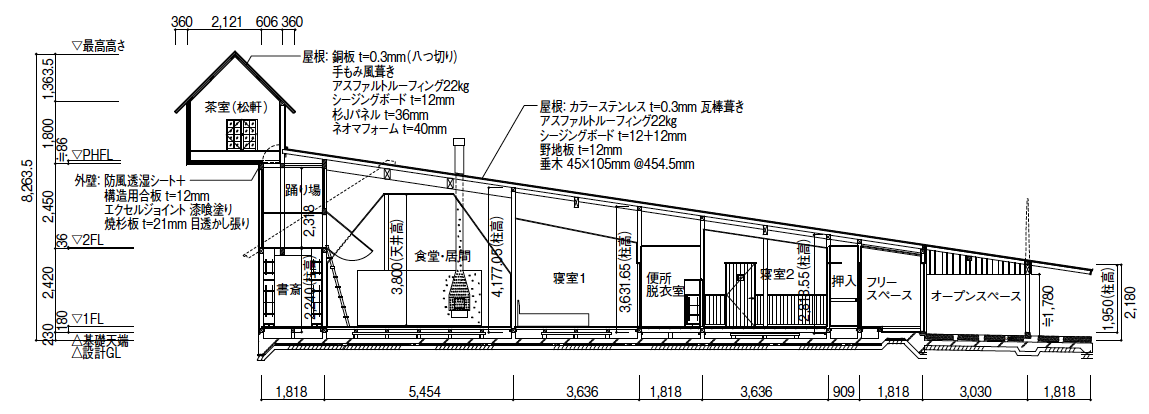 「焼杉ハウス」断面詳細