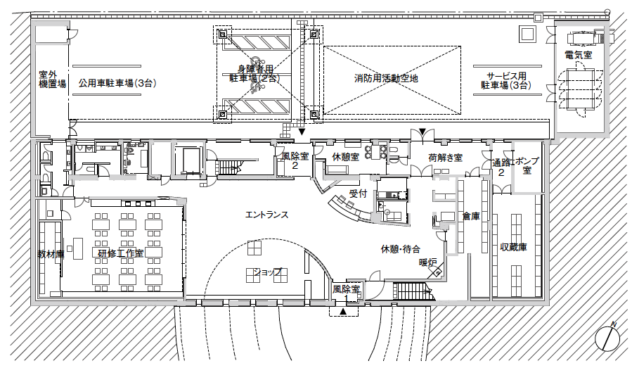 「多治見市モザイクタイルミュージアム」１階平面