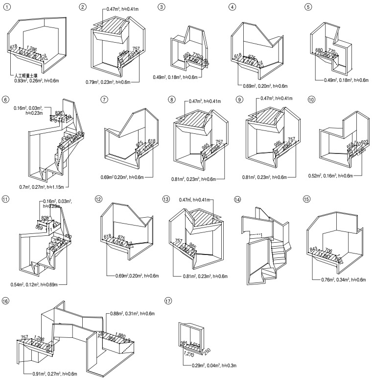 「Tree-ness Houseの17種類のひだ詳細図」外観