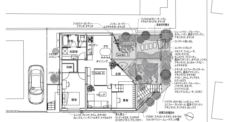 「Overlap Houseの1階平面図」外観