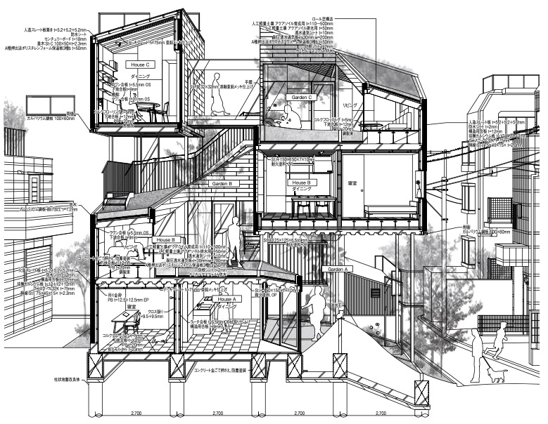 「Overlap Houseの断面詳細図」外観