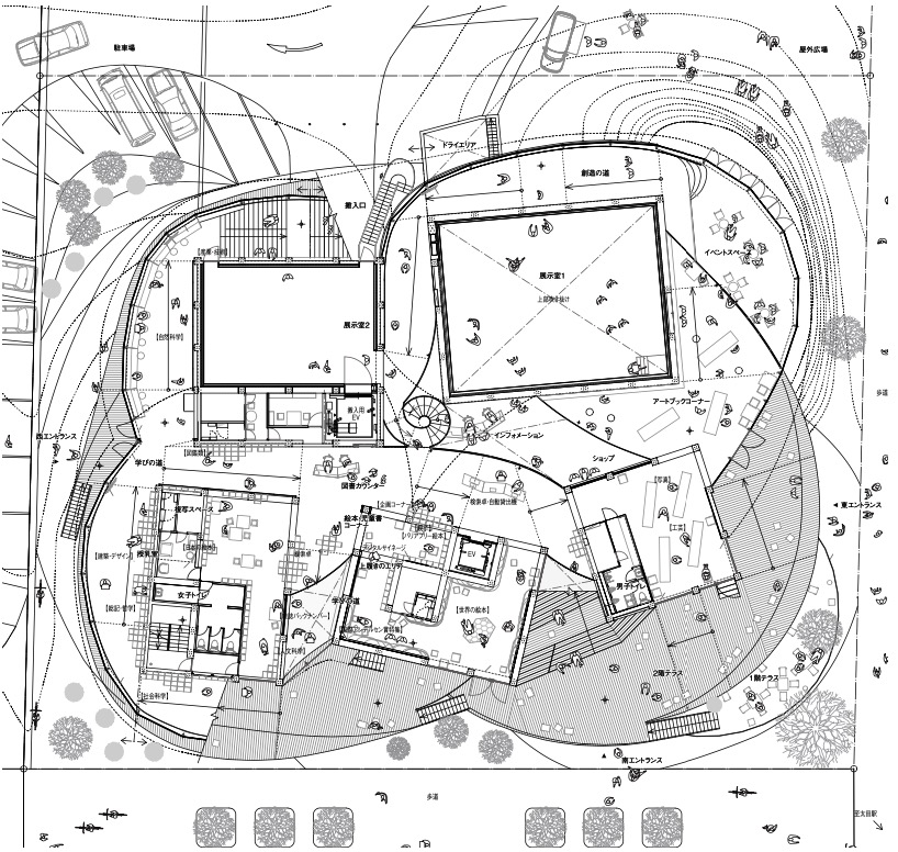 「太田市美術館と図書館の2階平面図」外観