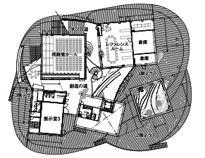 「太田市美術館と図書館の3階平面図」外観