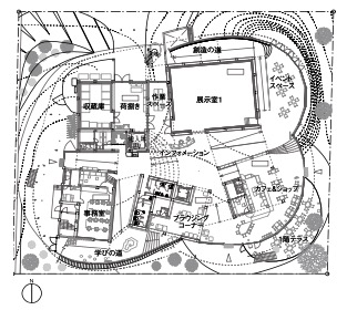 「太田市美術館と図書館の1階平面図」外観
