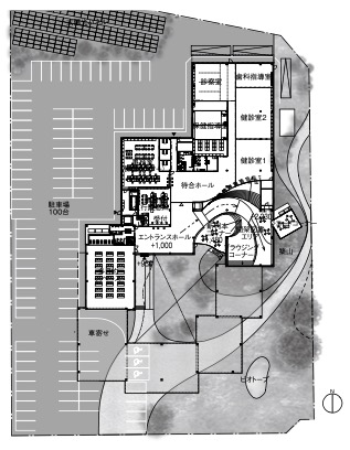 「太田西複合拠点公共施設(太田西コンプレックス)の配置兼1階平面図」外観