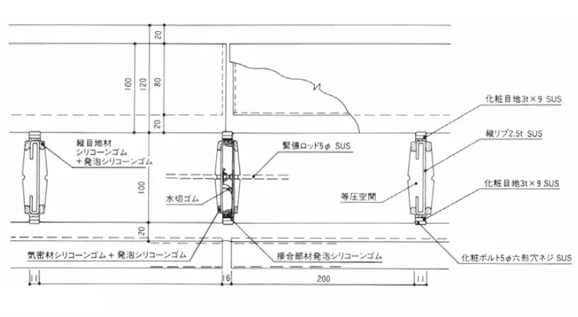 「ガラスブロック横断面詳細」の図