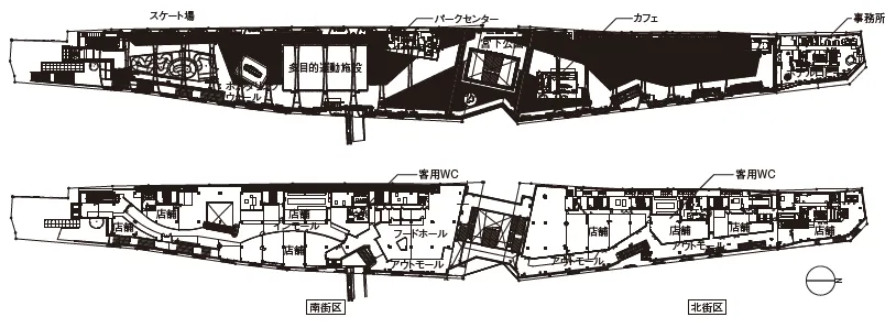 「「MIYASHITA PARK」の3階、4階平面」の図